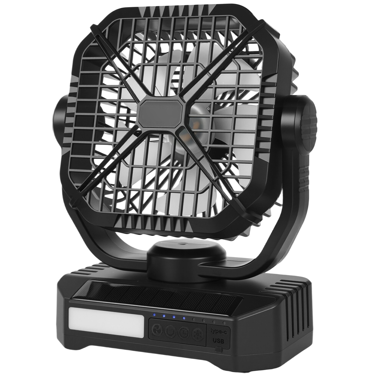 10400mAh Solar Fan Camping Fan With Solar Panel LED Lantern 7W 8 Inch_voghion.com